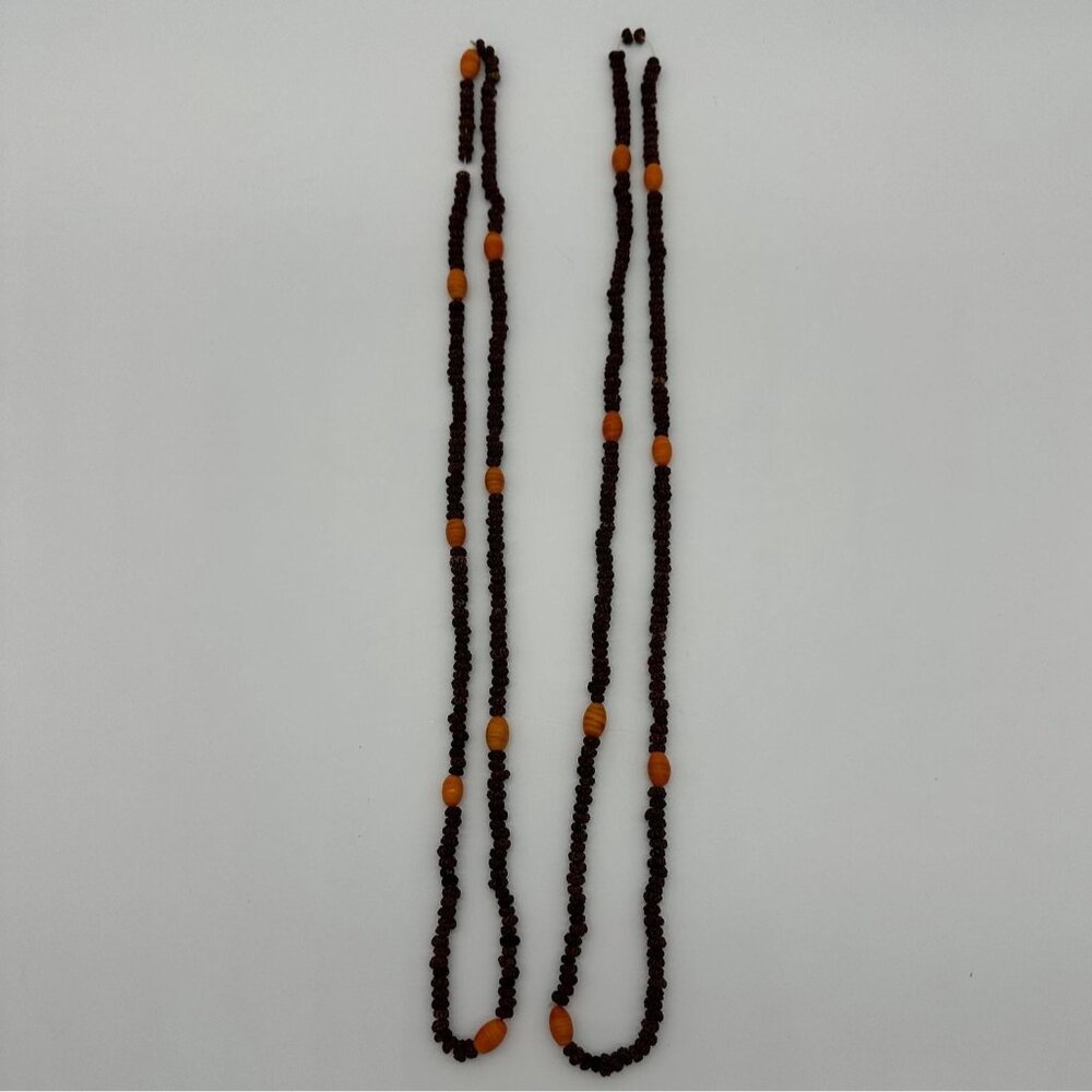 Seed Necklaces Beaded Handmade Natural Orange Brown Botanical Folk Art Set of 2 - Picture 3 of 8
